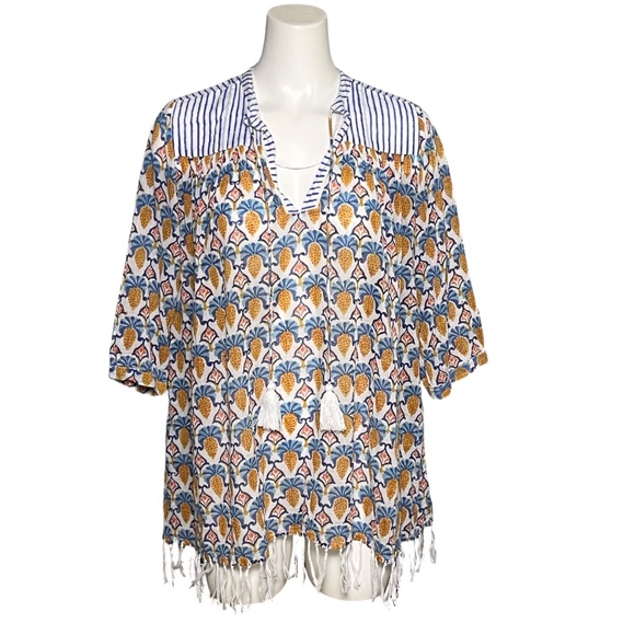 Roller Rabbit Serafina Tunic Cover-Up Size XS Pineapple Print Fringe Oversized - Picture 1 of 8